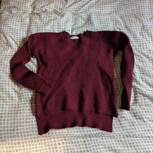 Aritzia Wilfred Merino Wool Deep Burgundy Crew Neck Sweater